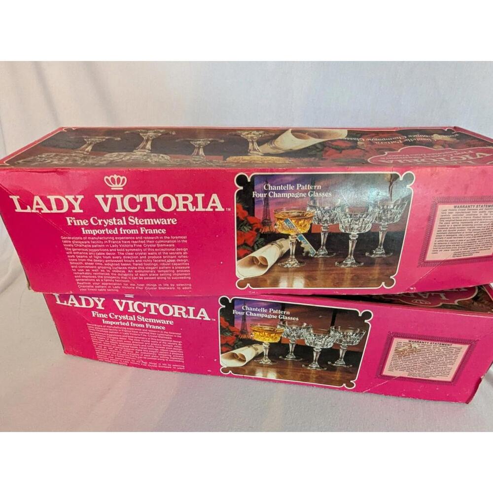 Vintage Lady Victoria  Crystal  8 Champagne Glasses Made In France - Picture 2 of 7